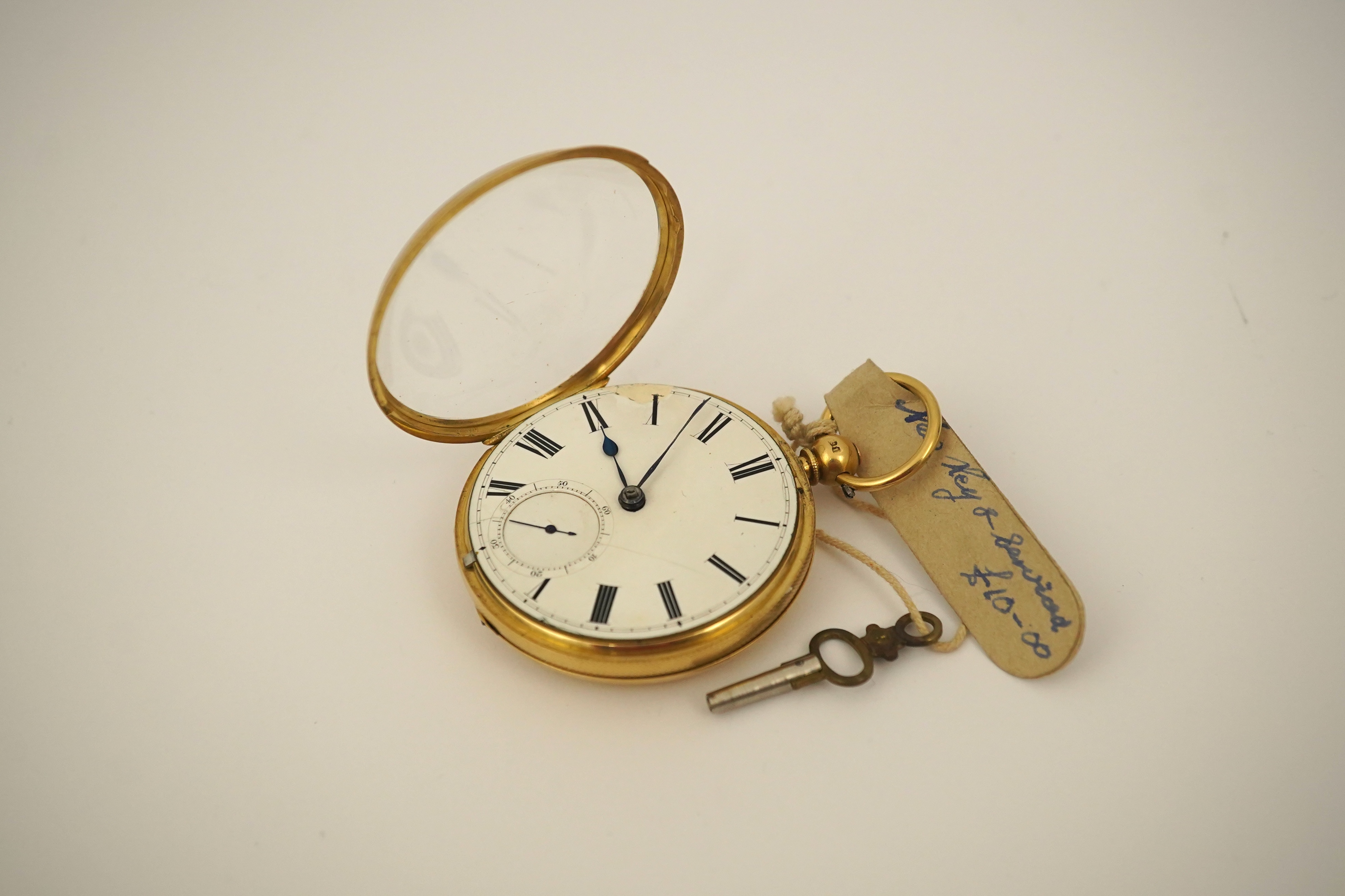 A Victorian engine turned 18ct gold open faced key wind pocket watch